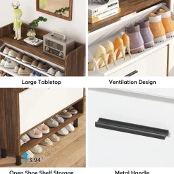 Outlet Tribesigns 2 - Tier Shoe Cabinet Shoe Organizer with Flip Doors & Open Shelves