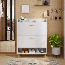 Outlet Tribesigns 2 - Tier Shoe Cabinet Shoe Organizer with Flip Doors & Open Shelves