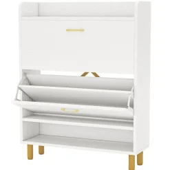 Outlet Tribesigns 2 - Tier Shoe Cabinet Shoe Organizer with Flip Doors & Open Shelves