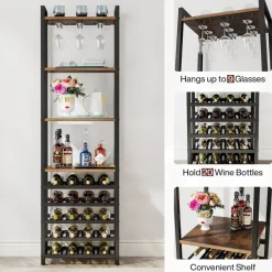 Store Tribesigns 9 - Tier Wine Rack, 20 Bottle Wine Bar Cabinet with Glass Holder