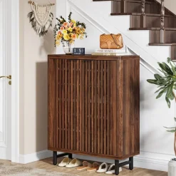Shop Tribesigns 6 - Tier Wooden Shoe Cabinet with Louvered Doors & Adjustable Shelves
