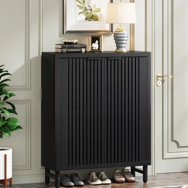 Shop Tribesigns 6 - Tier Wooden Shoe Cabinet with Louvered Doors & Adjustable Shelves