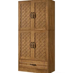 Store Tribesigns 70" Bakers' Rack, Rustic Kitchen Pantry Cabinet with Doors and Drawer
