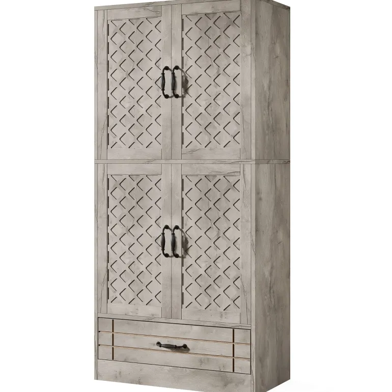 Store Tribesigns 70" Bakers' Rack, Rustic Kitchen Pantry Cabinet with Doors and Drawer