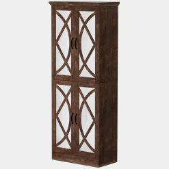 Best Tribesigns 68" Bookcase, Storage Cabinet Pantry Cabinet With 4 Mirrored Doors