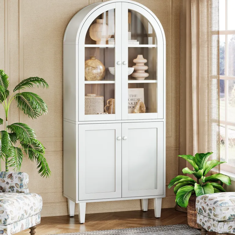 Discount Tribesigns 68" Bookshelf, 5 - Tier Arched Storage Cabinet Display Bookcase