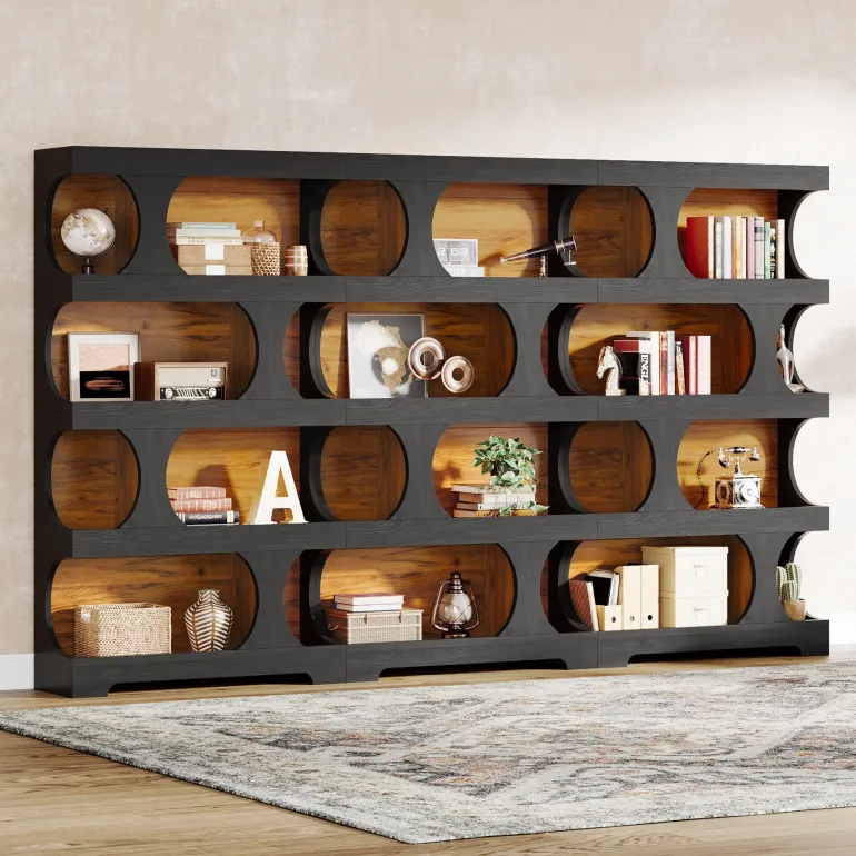 New Tribesigns 71" Bookshelf, 4 - Tier S - Shaped Bookcase Freestanding Display Shelves
