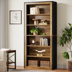 Clearance Tribesigns 74" Bookshelf, 6 - Tier Wood Bookcase Etagere with display Shelves