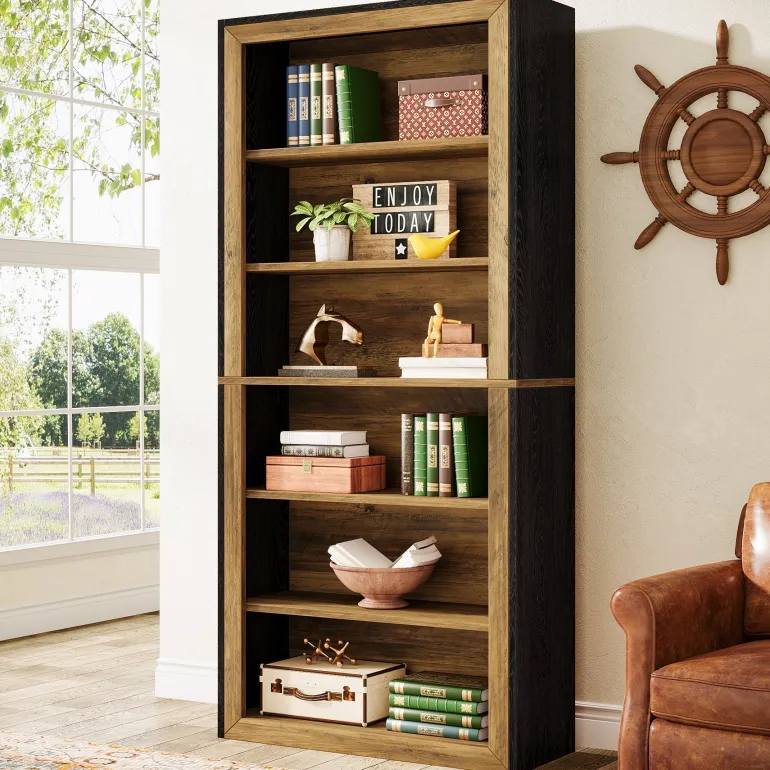 Clearance Tribesigns 74" Bookshelf, 6 - Tier Wood Bookcase Etagere with display Shelves