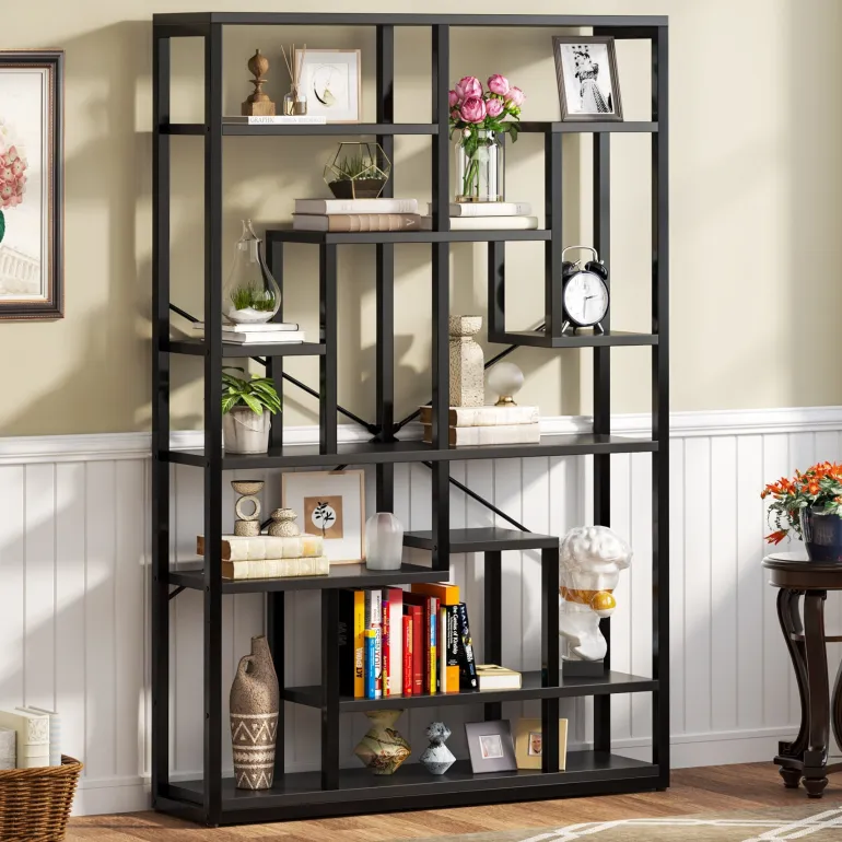 Cheap Tribesigns 70.87" Bookshelf, Black Standing Shelf Bookcase Storage Rack