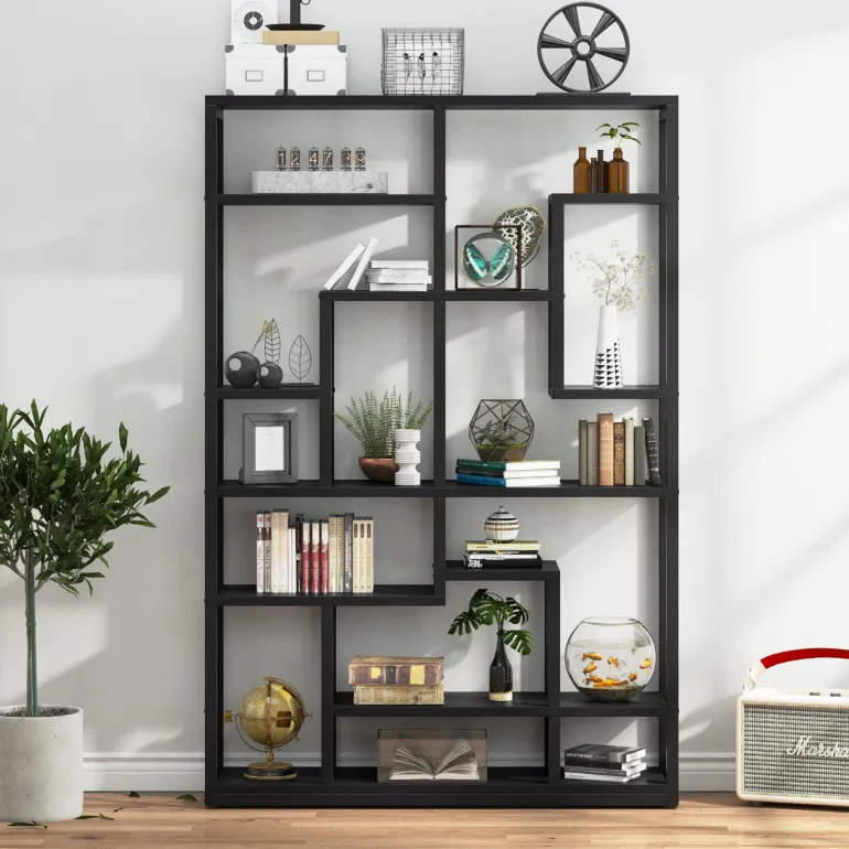 Cheap Tribesigns 70.87" Bookshelf, Black Standing Shelf Bookcase Storage Rack