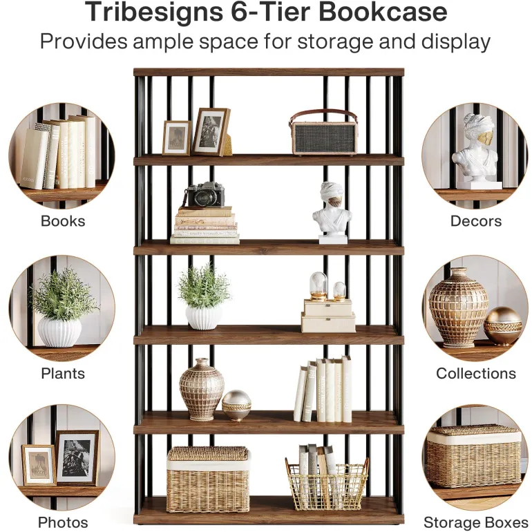 Online Tribesigns 67" Bookshelf, Display Rack Etagere Storage Shelving Unit