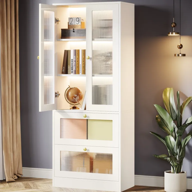 Hot Tribesigns 70.8" Bookshelf, Modern Bookcase Display Shelf with LED Light