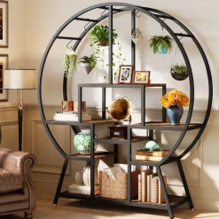 Clearance Tribesigns 65" Bookshelf, Round Etagere Bookcase with 7-Tier Storage Shelving