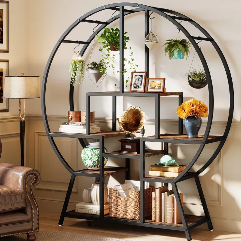 Clearance Tribesigns 65" Bookshelf, Round Etagere Bookcase with 7-Tier Storage Shelving