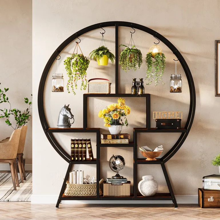 Clearance Tribesigns 65" Bookshelf, Round Etagere Bookcase with 7-Tier Storage Shelving