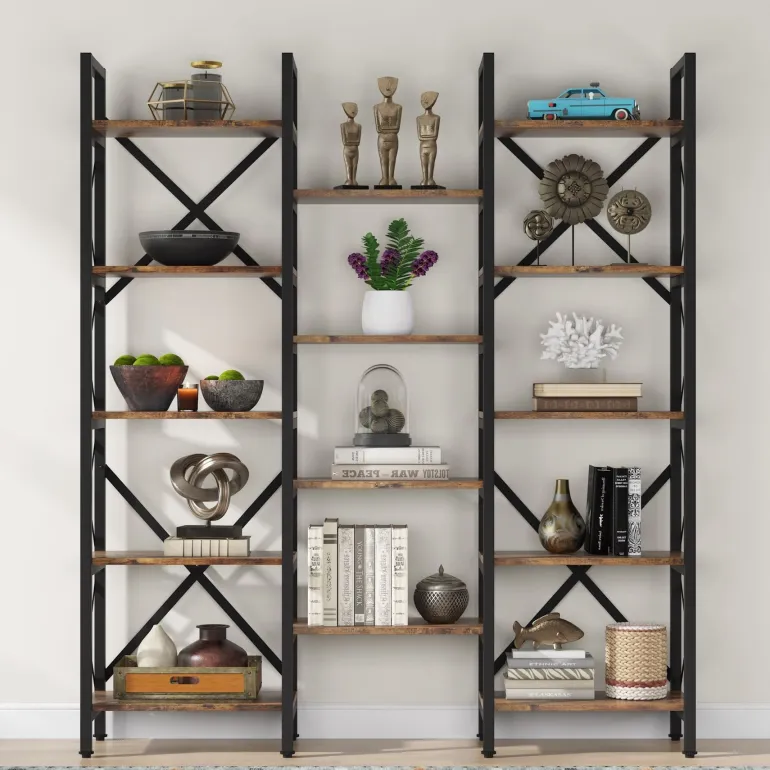 Fashion Tribesigns 59" Bookshelf, Triple Wide 5 - Shelf Bookcase Display Rack