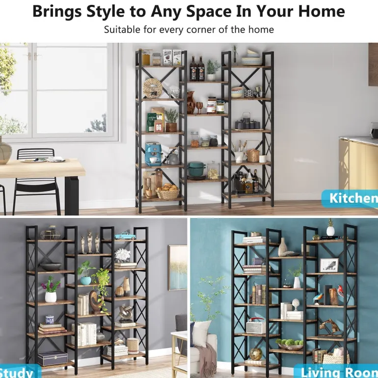 Fashion Tribesigns 59" Bookshelf, Triple Wide 5 - Shelf Bookcase Display Rack