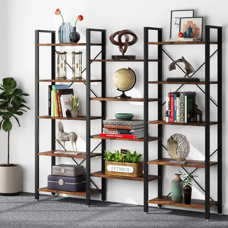 Discount Tribesigns 70" Bookshelf, Triple Wide Etagere Bookcase Open Display Shelf
