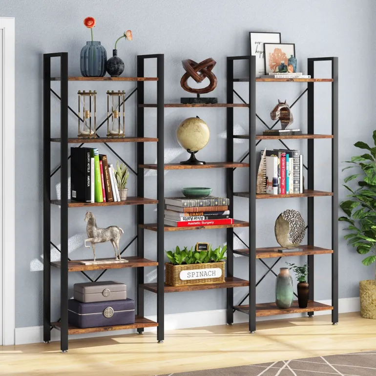 Discount Tribesigns 70" Bookshelf, Triple Wide Etagere Bookcase Open Display Shelf