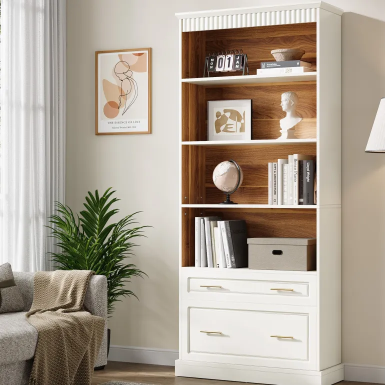 Sale Tribesigns 72" Bookshelf with Drawers, FreeStanding 5 - Shelf Bookcase Display Shelf