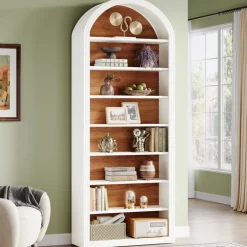 Shop Tribesigns 78.7" Bookshelf, Wooden Arched Bookcase Display Shelving Unit