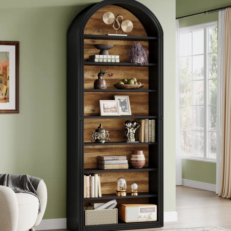Shop Tribesigns 78.7" Bookshelf, Wooden Arched Bookcase Display Shelving Unit