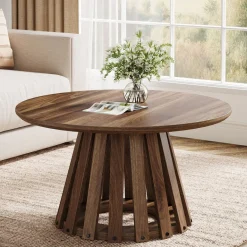 Discount Tribesigns 31.5" Circle Coffee Table, Farmhouse Accent Center Table Tea Table