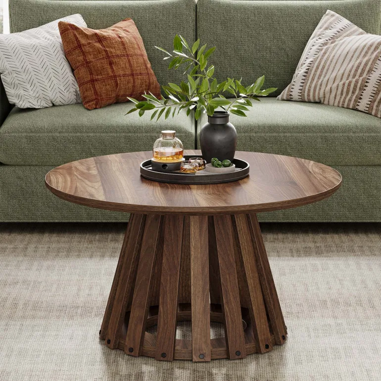 Discount Tribesigns 31.5" Circle Coffee Table, Farmhouse Accent Center Table Tea Table