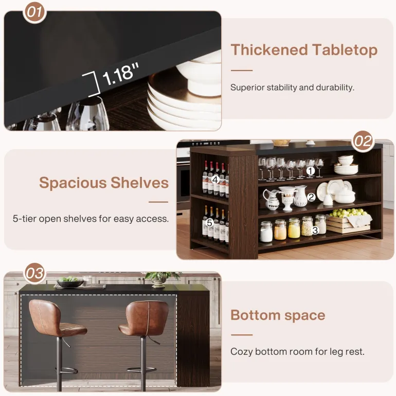 Clearance Tribesigns 55" Coffee Bar Table, 5 - Tier Kitchen Island Storage Cabinet