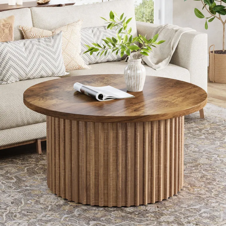 Sale Tribesigns 31.5" Coffee Table, Farmhouse Circle Center Table Sofa Side Table