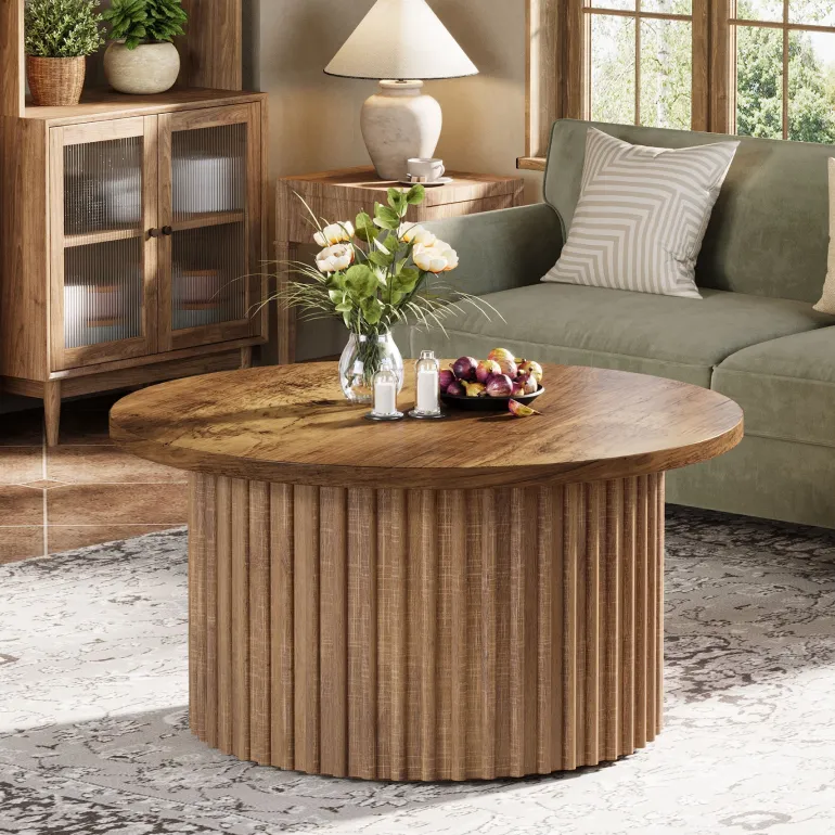 Sale Tribesigns 31.5" Coffee Table, Farmhouse Circle Center Table Sofa Side Table