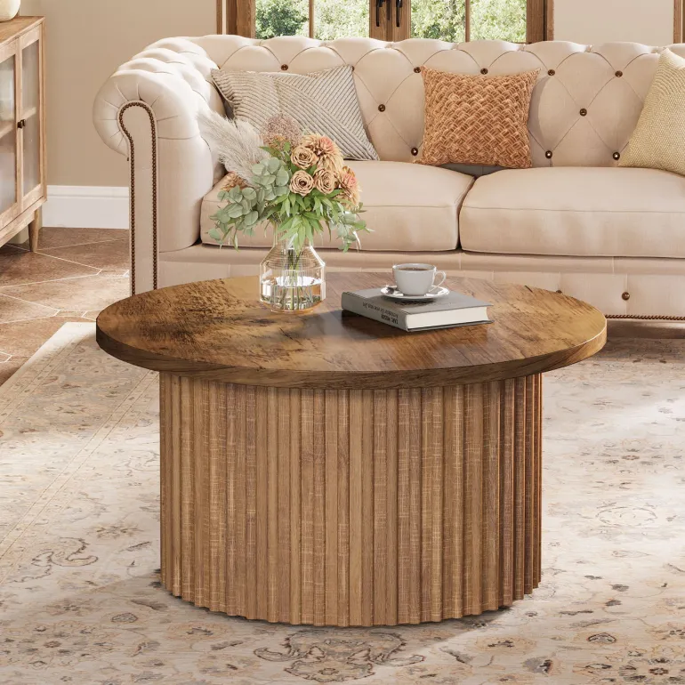 Sale Tribesigns 31.5" Coffee Table, Farmhouse Circle Center Table Sofa Side Table