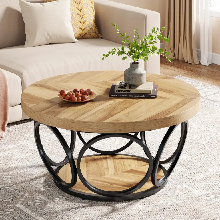 New Tribesigns 31.5" Coffee Table, Farmhouse Center Table Tea Table with 2 - Tier Storage