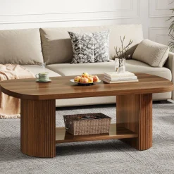 Hot Tribesigns 45" Coffee Table, Modern Oval 2 - Tier Center Table With Storage
