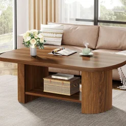 Hot Tribesigns 45" Coffee Table, Modern Oval 2 - Tier Center Table With Storage