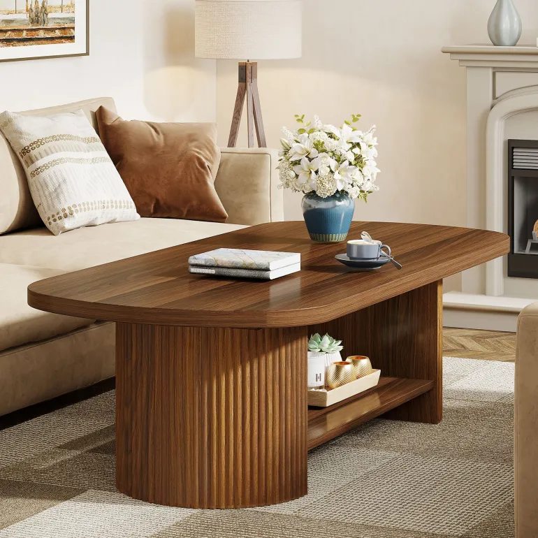 Hot Tribesigns 45" Coffee Table, Modern Oval 2 - Tier Center Table With Storage