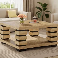Shop Tribesigns 39" Coffee Table, Square 2 - Tier Center Table Tea Table with Storage Shelf