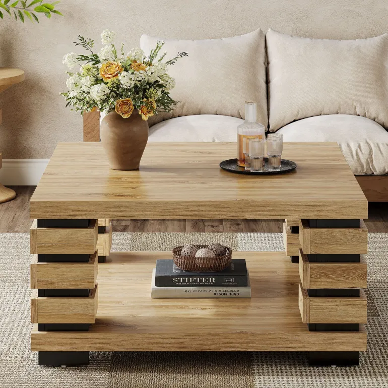 Shop Tribesigns 39" Coffee Table, Square 2 - Tier Center Table Tea Table with Storage Shelf