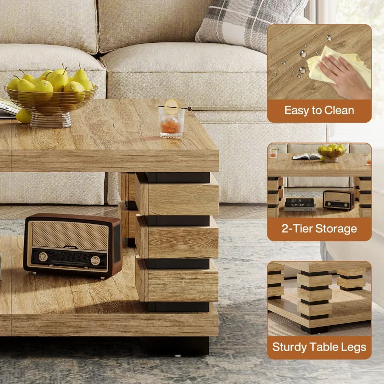 Shop Tribesigns 39" Coffee Table, Square 2 - Tier Center Table Tea Table with Storage Shelf