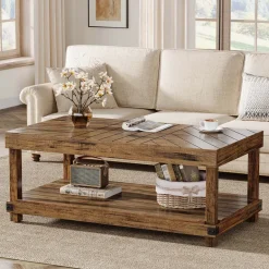 New Tribesigns 47" Coffee Table, Wood Center Table Cocktail Tea Table with Storage Shelf