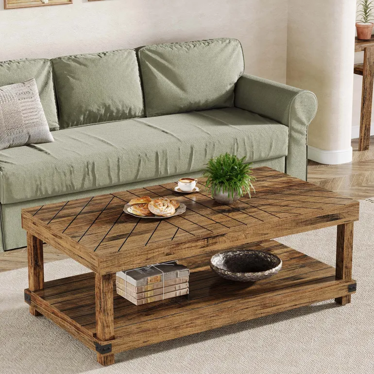 New Tribesigns 47" Coffee Table, Wood Center Table Cocktail Tea Table with Storage Shelf