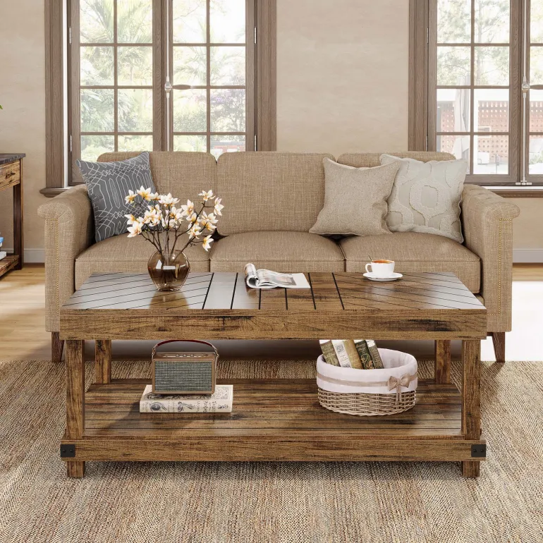 New Tribesigns 47" Coffee Table, Wood Center Table Cocktail Tea Table with Storage Shelf