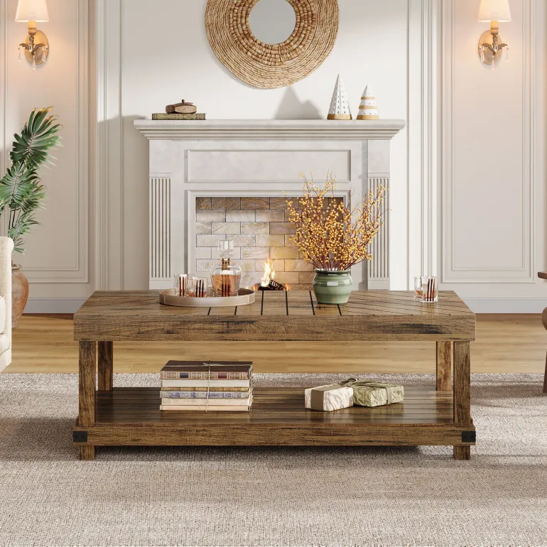 New Tribesigns 47" Coffee Table, Wood Center Table Cocktail Tea Table with Storage Shelf