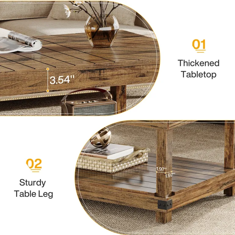 New Tribesigns 47" Coffee Table, Wood Center Table Cocktail Tea Table with Storage Shelf