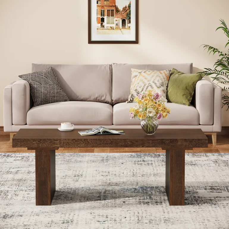 Cheap Tribesigns 47.2" Coffee Table, Wood Rectangle Center Table