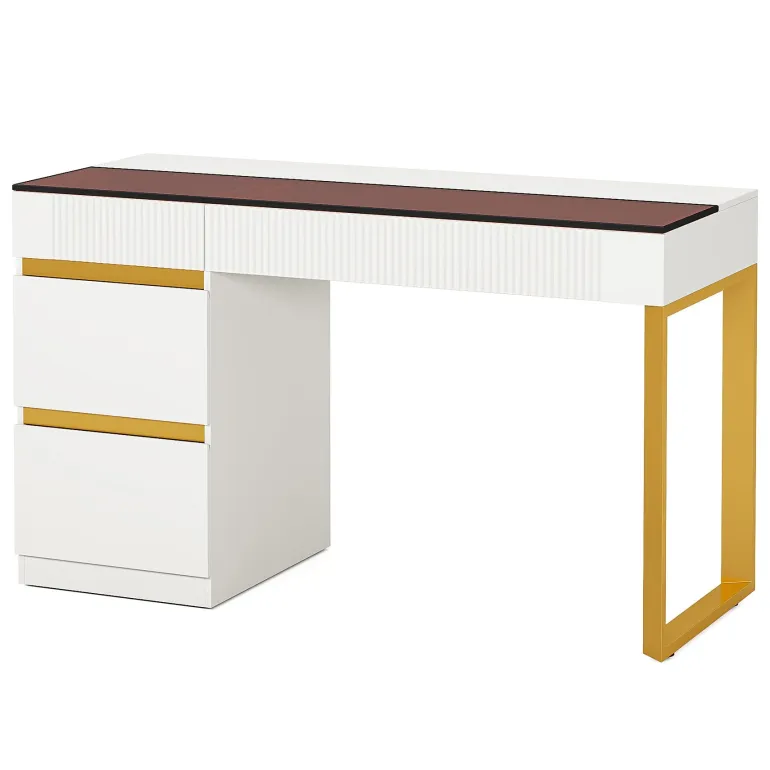 Clearance Tribesigns 47.24" Computer Desk, 4-Drawer Writing Desk with Glass Top