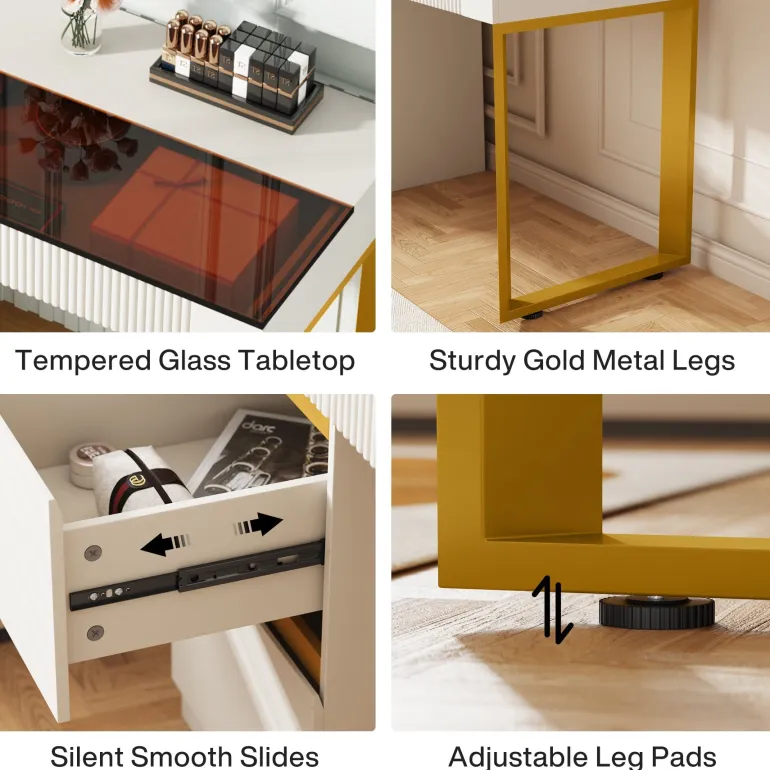 Clearance Tribesigns 47.24" Computer Desk, 4-Drawer Writing Desk with Glass Top