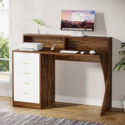 Shop Tribesigns 47" Computer Desk, Home Office Desk with Monitor Stand and 5 Drawers