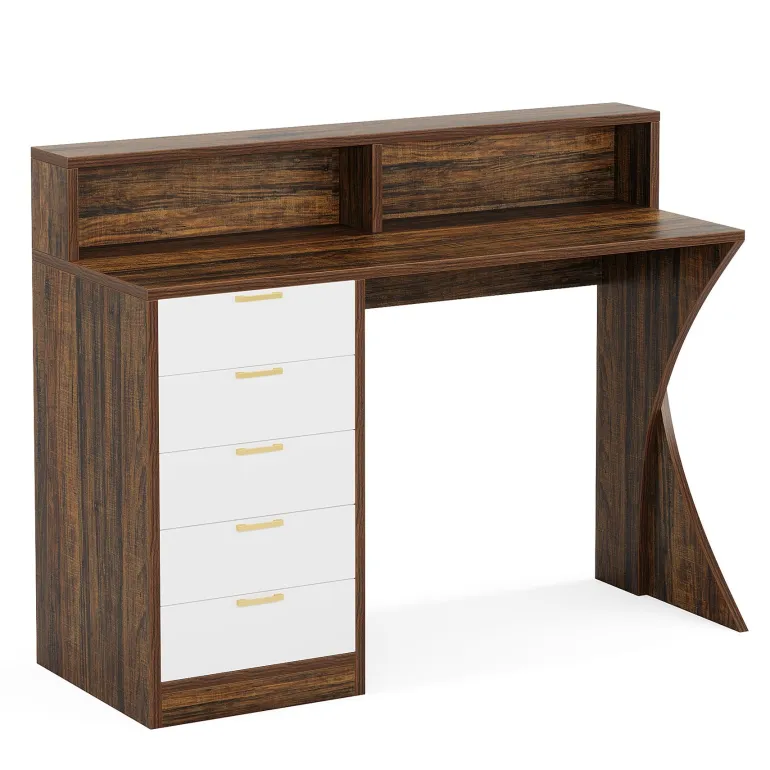 Shop Tribesigns 47" Computer Desk, Home Office Desk with Monitor Stand and 5 Drawers